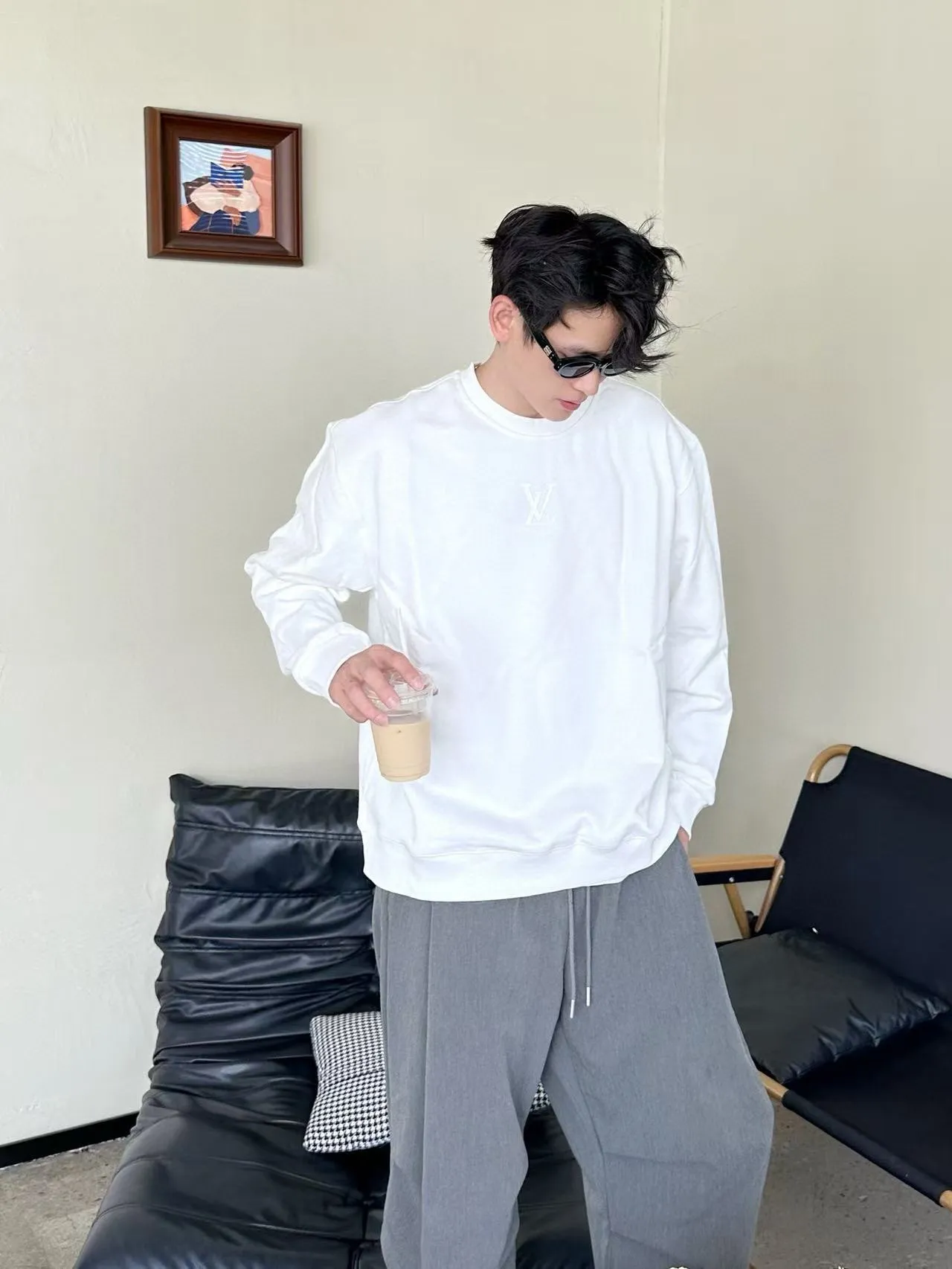 Louis Vuitton/Louis Vuitton 25Fw silicone letter logo round neck sweatshirt